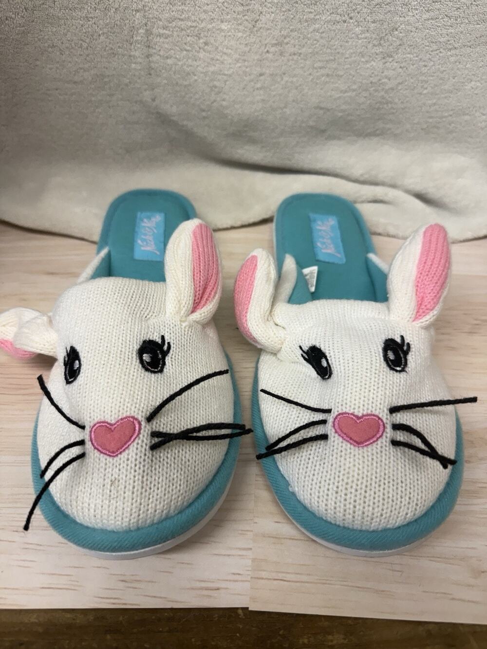 Nick & Nora L XL 8-10.5 Easter Sock Bunny Rabbit Slippers Slip On House Shoes